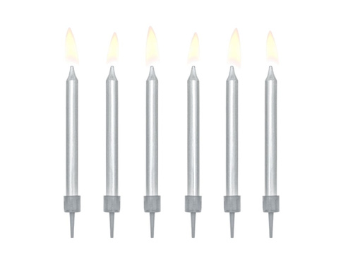 Silver birthday candles - 6 pcs.