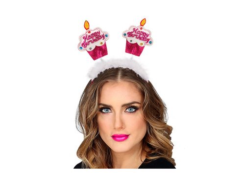 Opaska na głowę z futerkiem - babeczki urodzinowe