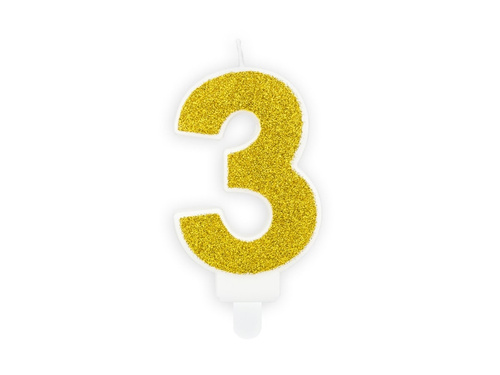 Number candle with glitter - 3 - 1 piece.