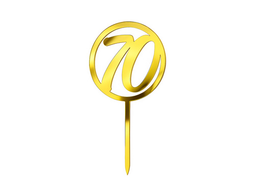 Gold mirrored plexiglass topper for 70th birthday cake