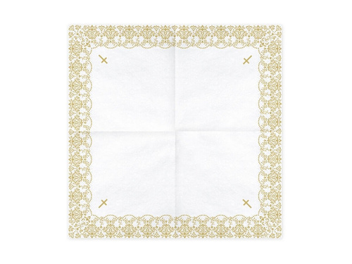 Communion napkins with gold cross - white - 33x33 - 20 pcs