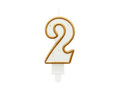Number candle with gold border and glitter - 2 - 1 piece.