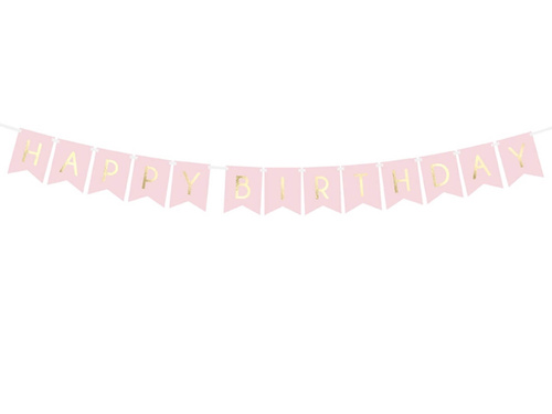 Pink banner with the inscription Happy Birthday - 175 cm - 1 pcs.