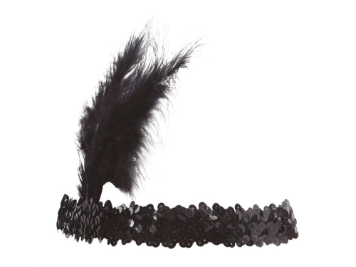 Black Headband Retro with plume - 1 pc