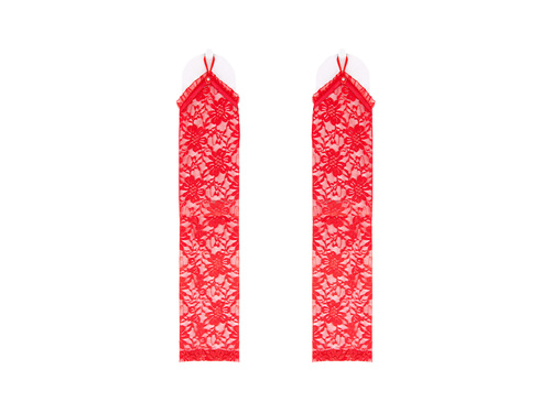 Czerwone koronkowe rękawiczki na palec - 40 cm - 1 para