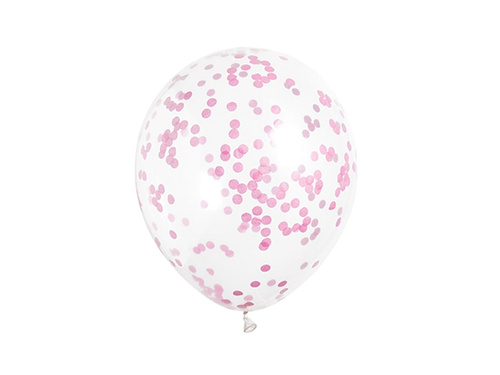 Transparent balloons with pink confetti inside - 30 cm - 6 pcs.