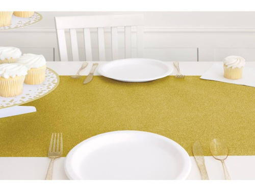 Dekoracja bieżnik brokatowy na stół - złoty - 33 cm x 2,74 m - 1 szt.