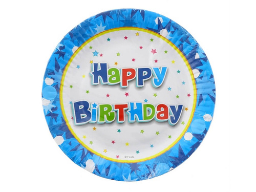 Happy Birthday Blue paper plates - 18 cm - 6 pcs.
