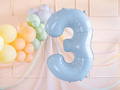 Number 3 Sky blue Foil Balloon - 72 cm - 1 pc