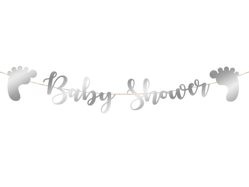 Baner z napisem Baby Shower srebrny - 110 cm - 1 szt.