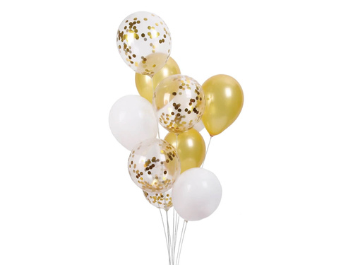 Set of latex balloons gold and white - 30 cm - 10 pcs.