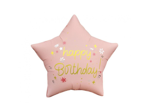 Balon foliowy gwiazda Happy Birthday różowy - 44 cm - 1 szt.
