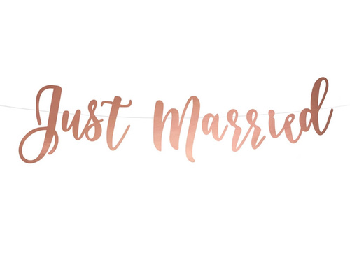 Just Married golden pink banner - 20 x 77 cm - 1 pc.