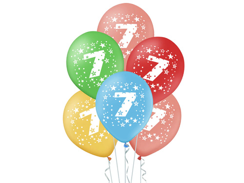 Latex balloons with the number seven 7 - mix - 30 cm - 5 pcs.