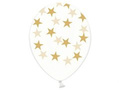 Balony przezroczyste w złote gwiazdki - 30 cm - 50 szt.