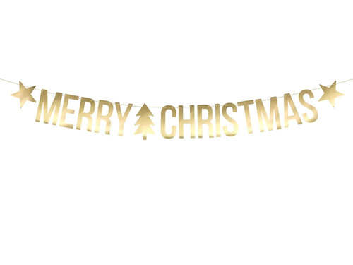 Merry Christmas banner, gold - 150 cm - 1 pcs.