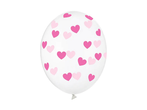 Balony przeźroczyste Serduszka różowe - 30 cm - 50 szt.