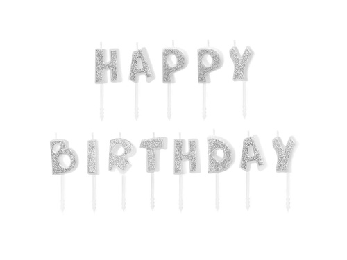 Spades candles silver glitter Happy Birthday lettering