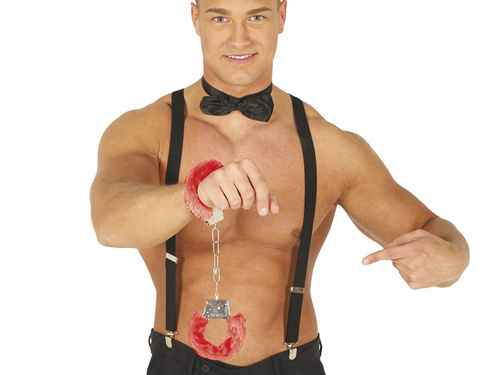 Handcuffs with fur, red, 1 pc