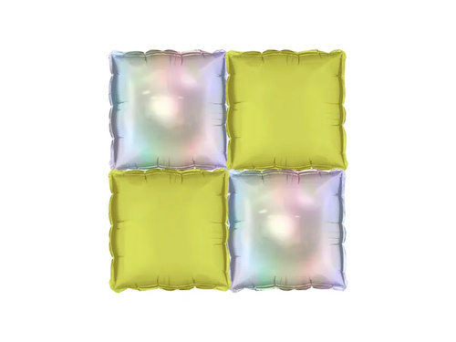Balony foliowe Kwadraty holograficzno-żółte - 35 x 35 cm - 4 szt.