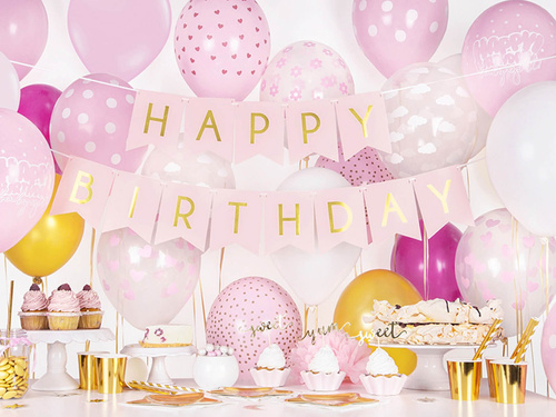 Light pink latex balloons with white dots - 30 cm - 6 pcs.