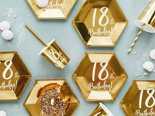 Gold eighteenth birthday plates - 20 cm - 6 pcs.