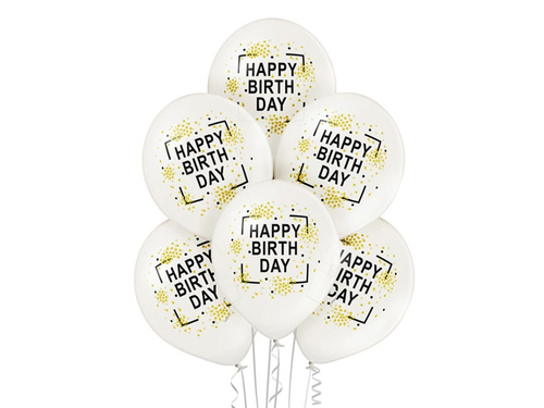 Happy Birthday metallic balloons - 12" - 6 pcs.