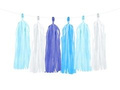 Tassel garland with white tassels and shades of blue - 150 cm - 1 piece.