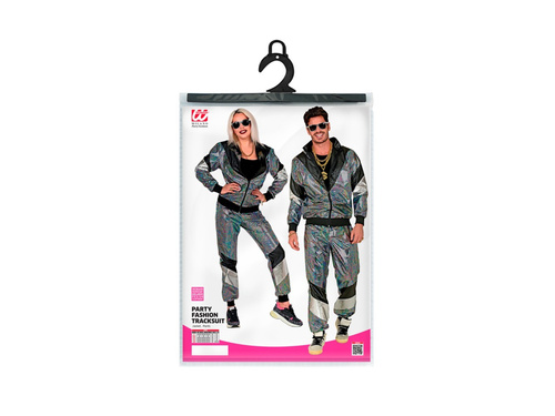 Strój lata 80-te - srebrny odblaskowy shell suit (kurtka + spodnie)
