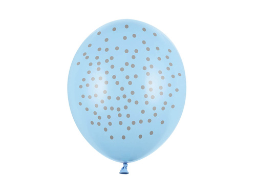 Balony pastelowe błękitne w srebrne kropki - 30 cm - 50 szt.