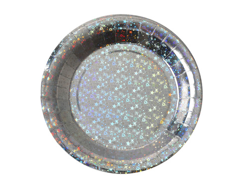 Talerzyki papierowe srebrne holograficzne - 22,5 cm - 10 szt.