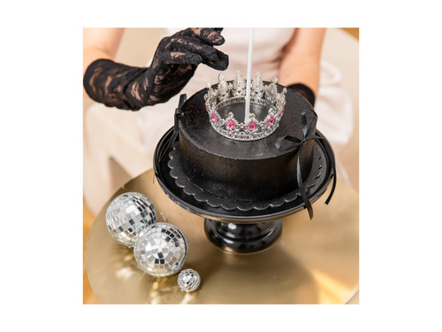 Korona na tort - 10 cm - srebrna z kryształkami - 1 szt.