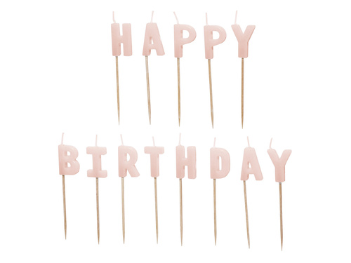 Świeczki pikery napis Happy Birthday - różowe - 1 op.