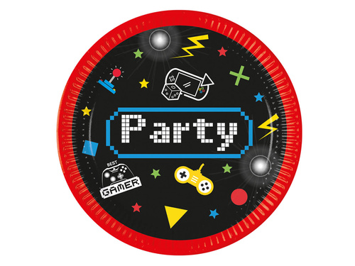 Talerzyki papierowe na urodziny Gaming Party - 23 cm - 8 szt.