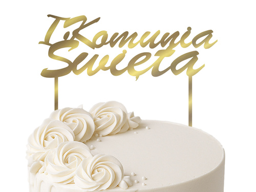 Gold mirrored plexiglass topper for IHS I Communion cake