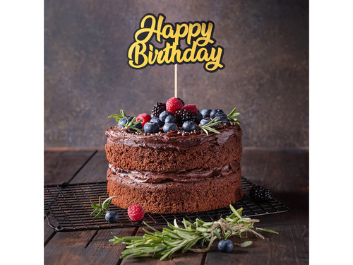 Happy Birthday cake topper gold and black - 1 pc.