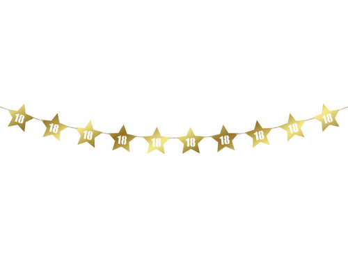 Banner with stars for 18th birthday - gold - 14 pcs.