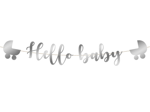 Baner z napisem Hello Baby srebrny - 110 cm - 1 szt.