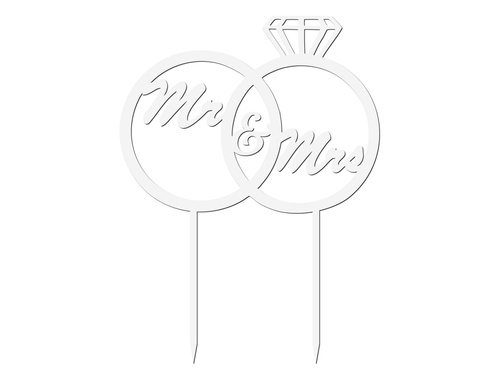 White plexiglass topper for Mr & Mrs cake - 16 cm