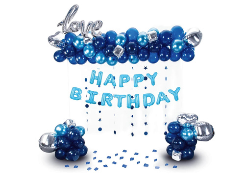 Set of Happy Birthday balloons blue and silver - 102 pcs.