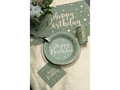 Kubeczki papierowe na urodziny oliwkowe Happy Birthday - 270 ml - 10 szt.