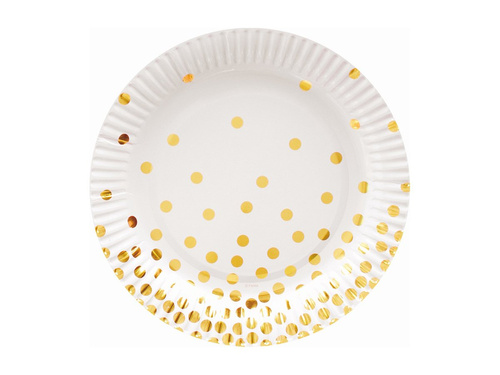 Paper plates white with gold peas - 18 cm - 6 pcs.
