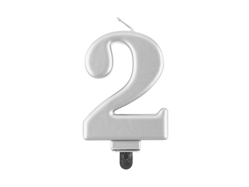 Silver metallic number candle - 2 - two