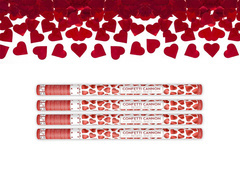 Confetti cannon with hearts, red, 80cm, 4 pc