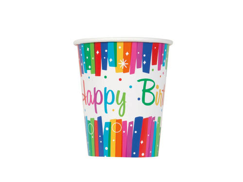 Kubeczki papierowe na urodziny Rainbow Happy Birthday - 266 ml - 8 szt.