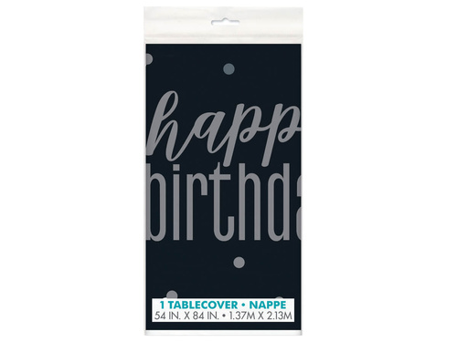 Happy Birthday black tablecloth - 137 x 213 cm - 1 pcs.