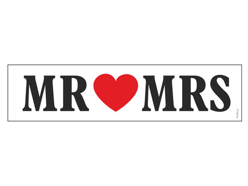 Tablica rejestracyjna tekturowa biała Mr Mrs - 50 x 11,5 cm - 1 szt.