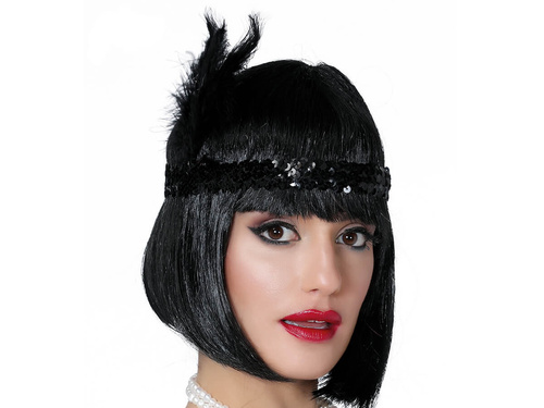 Black Headband Retro with plume - 1 pc