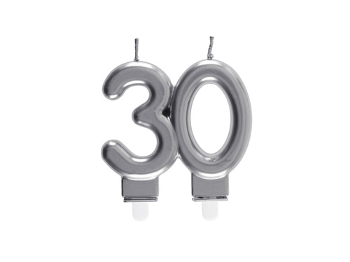 Silver 30th birthday candle - 7,5 cm - 1 pc.