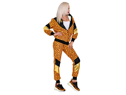 80s orange leopard shell suit